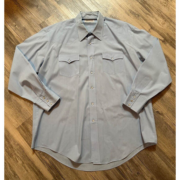 VTG Sheplers Western Shirt Mens 38 Blue Pearl Snap Cowboy Rockabilly Initials - Picture 1 of 11